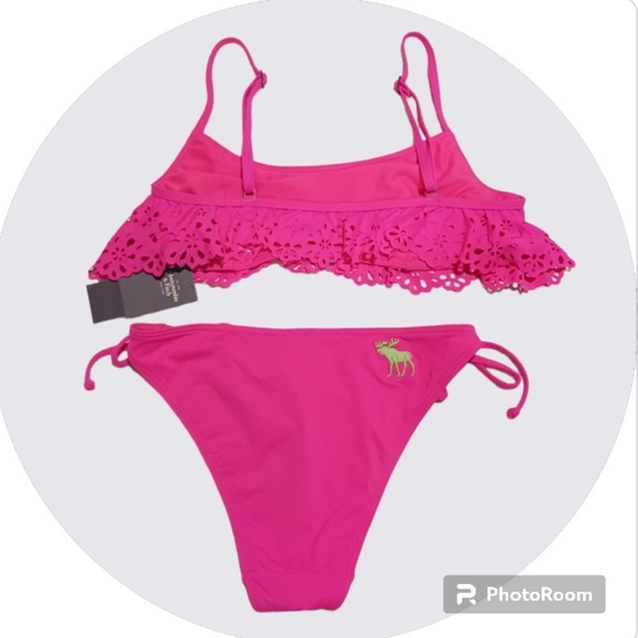 A&F Bikini Laser Cut Ruffle Top Side Tie Cheeky Bottom - Picture 5 of 12